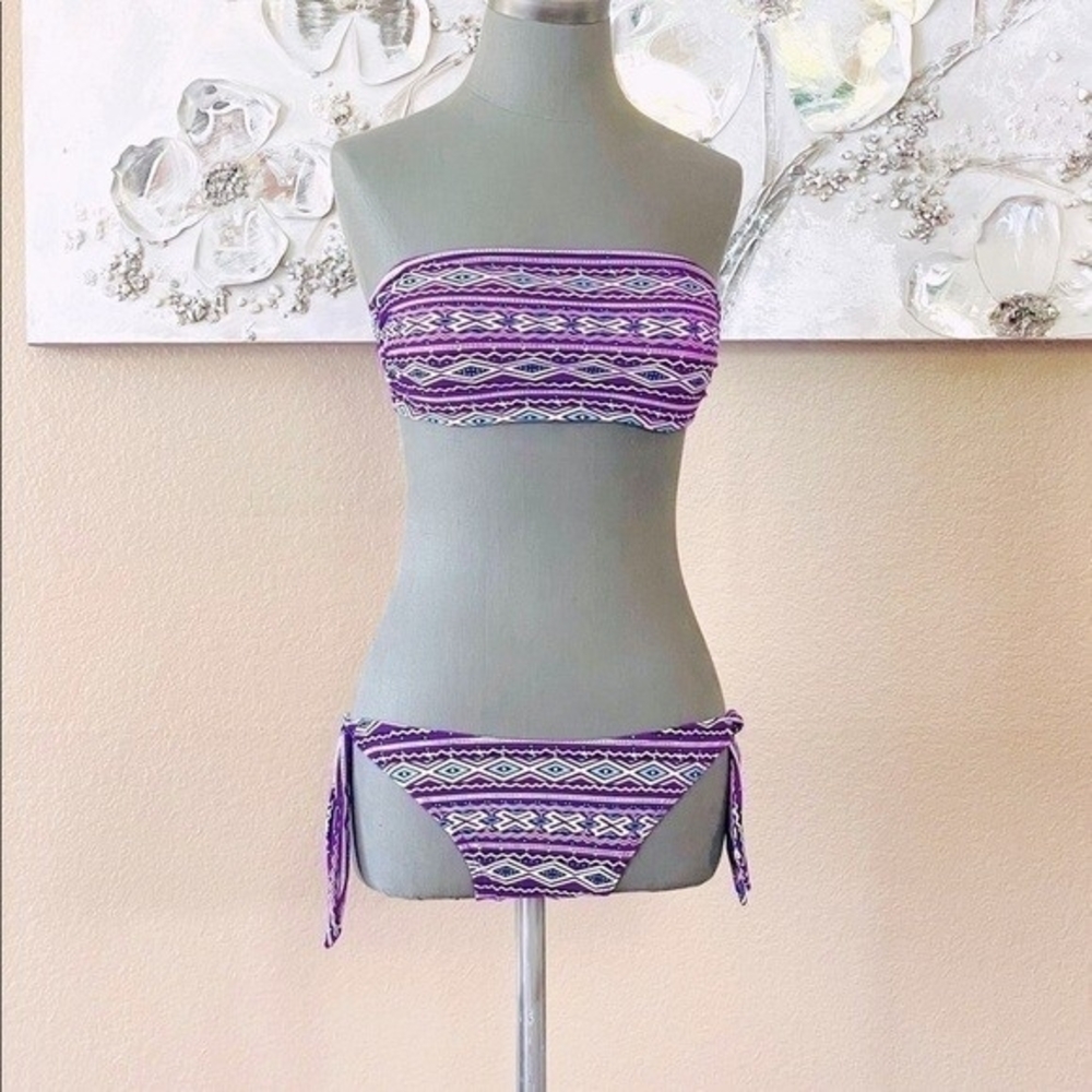 Boho Purple Multicolor Bikini Set 2-Piece Swimsuit Size S/M Cup B Polyester - Picture 6 of 8